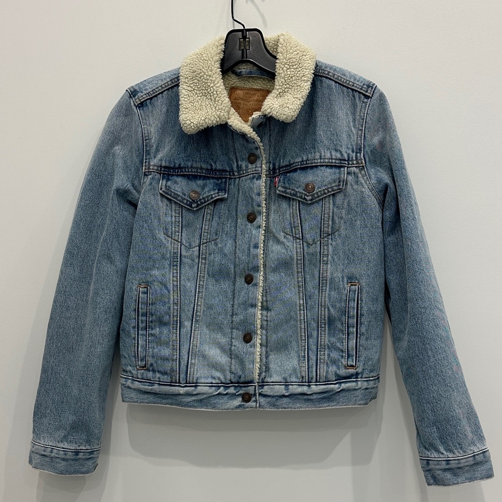 Levi's Blue Denim Sherpa Jacket Small EUC